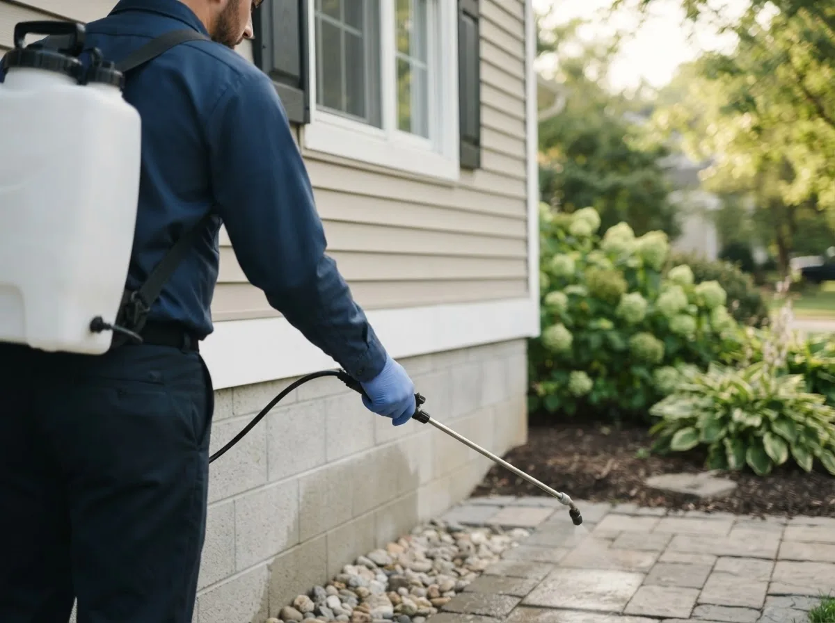 Pest control technician inspecting a home in Mcewensville, PA